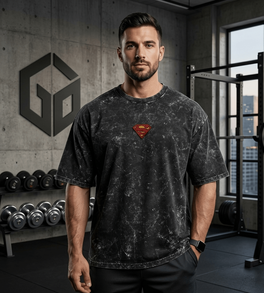 Superman Acid Washed Oversized Tee - SyntaXwear